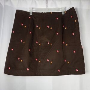 Vintage Lilly Pulitzer Acorn Embroidered Brown Denim Skirt Women's Size 14